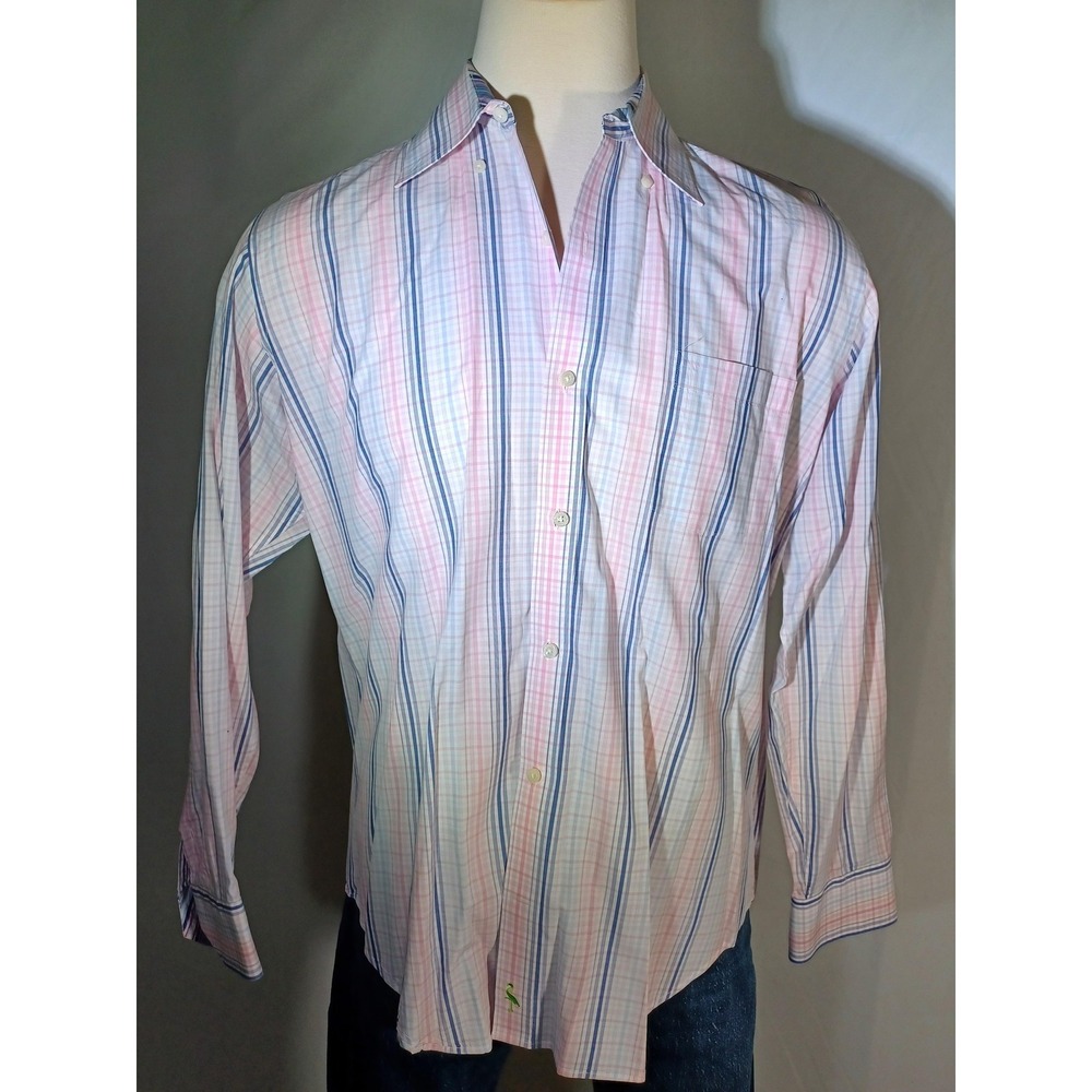 Tailorbyrd Shirt Mens XL Pink Plaid Long Sleeve Button Front Flamingo Casual